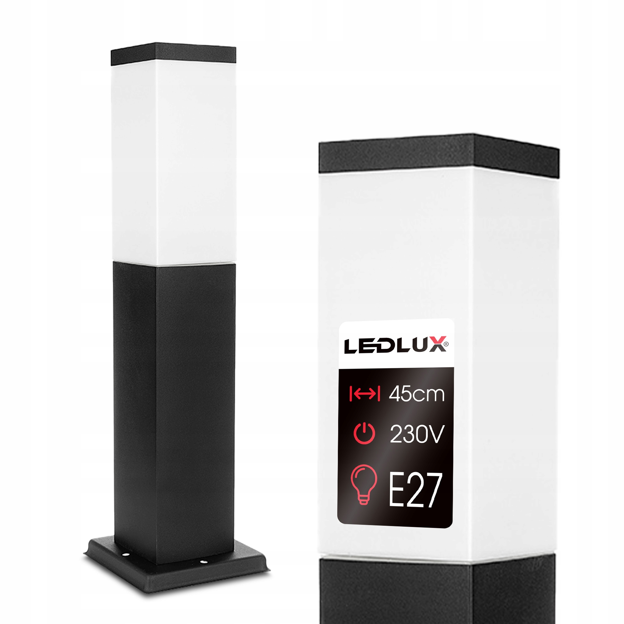 Štvorcový osvetľovací stožiar Led-Lux LX-810 45 cm čierny